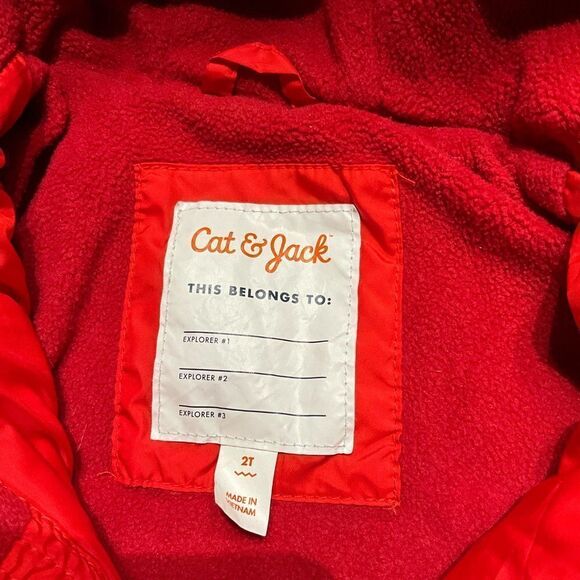 Cat & Jack Red Puffer Quilted Hooded Jacket 2T - Picture 2 of 3